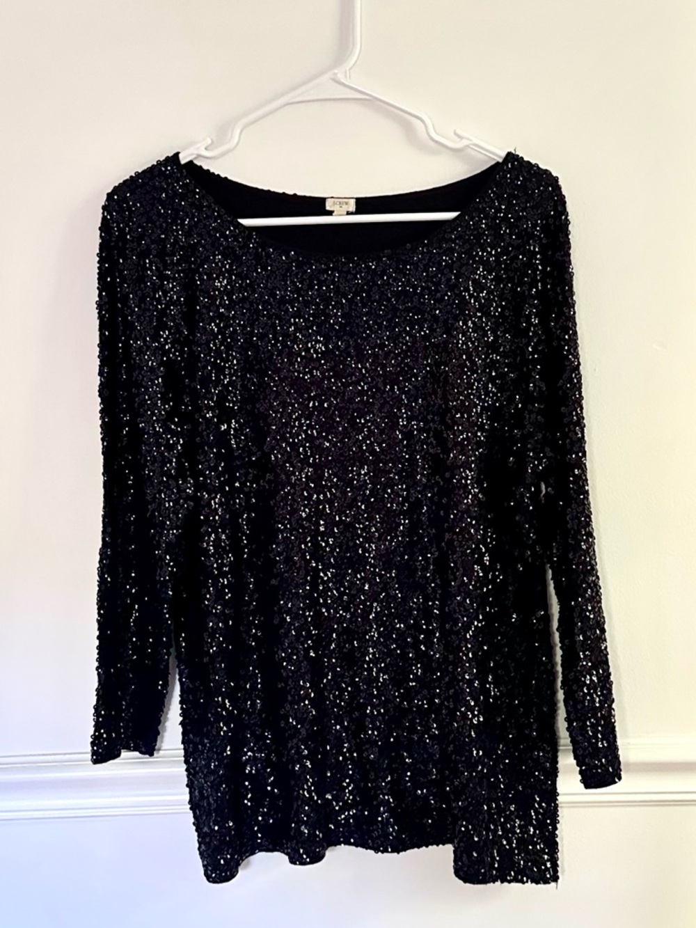 J Crew Sequin Top XL Holiday 2011 Black Sparkle Party 3/4 Sleeve New Years
